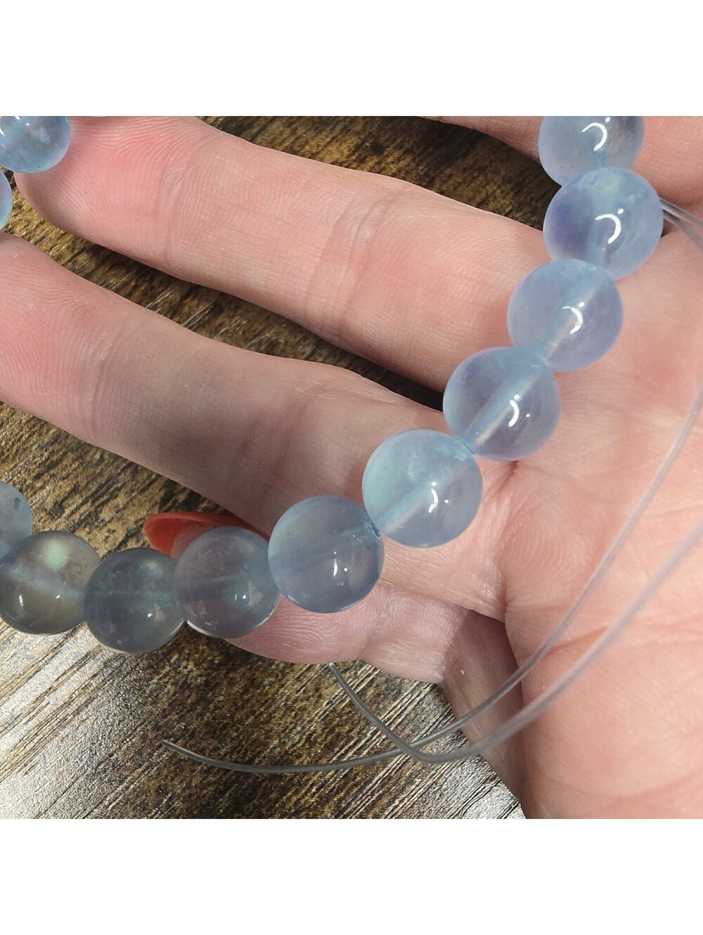 AA3. Aquamarine Natural Crystal 8.7mm Beaded Bracelet 6-7"